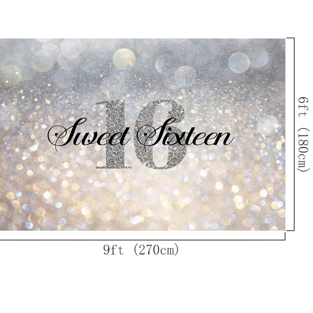Sweet 16 Birthday Party Backdrop Shiny (No Glitter)